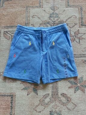 NWT Polo by Ralph Lauren Light Blue Knit Shorts with Multicolor Pony Embroidery